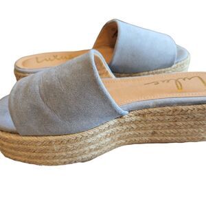 LULU'S Blue Suede Espadrille Platform Sandals Size 7
